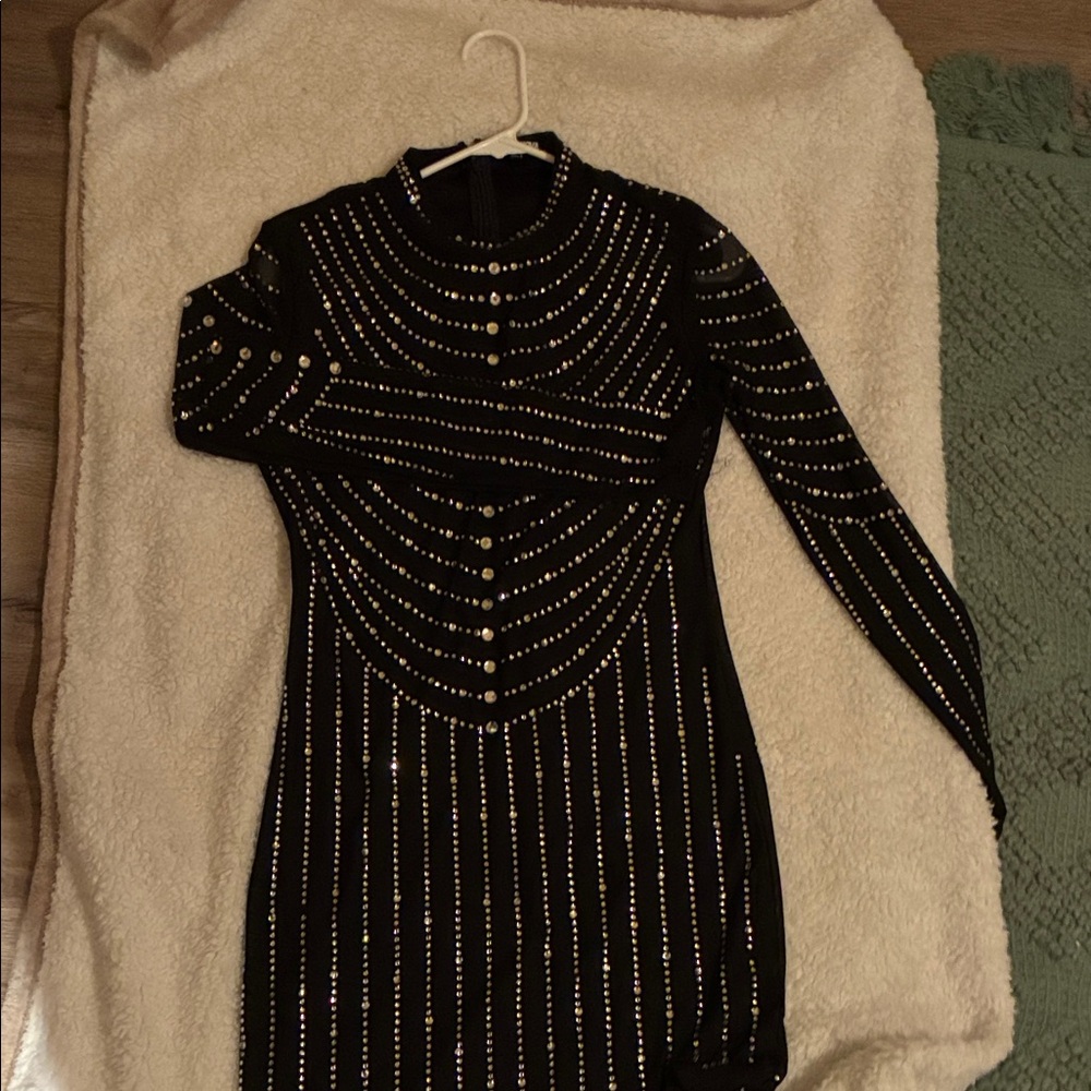 Fashion Nova Black Long Sleeve Studded Dress